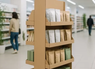 Jakie materiały wybrać do ekspozytorów przyjaznych środowisku ekspozytor POS z tektury w ekologicznym sklepie z produktami